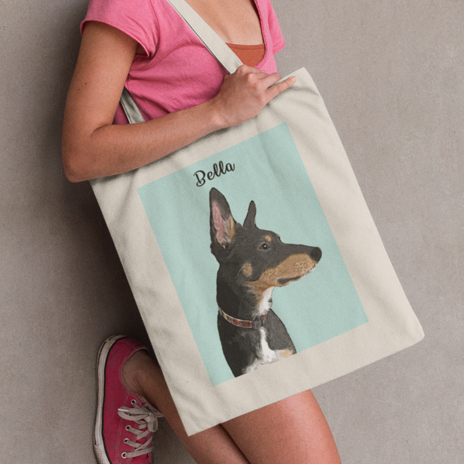 Tote Bag Personalizado con tu Mascota y fondo de color - Sara de Bono Tienda